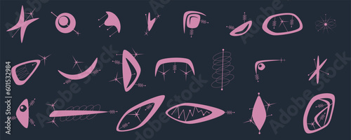 Y2k Aesthetic Mid Centure Shape Set. Abstract Mid Centure modern graphic y2k with star and circle. Doodle Vector Illustration. Aesthetic element vector set © Анжелика Полтавец