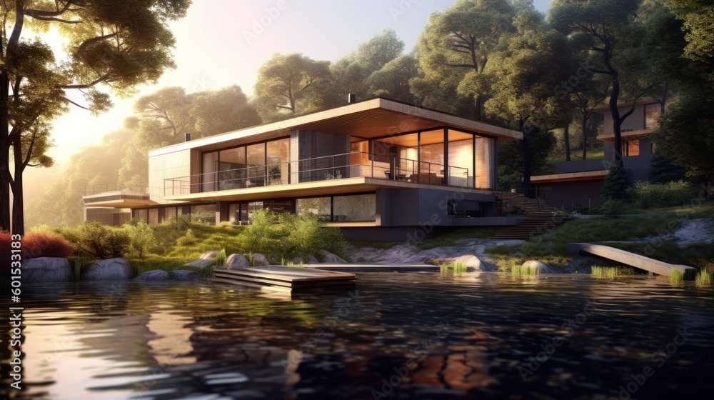 Obraz premium Modern House Design At River Ideas