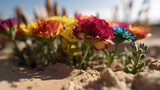 Rainbow Flowers at the Beach, Made by AI, Artificial Intelligence