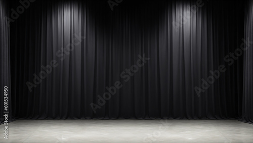 Stone floor stage with black curtain showcase room generated Ai