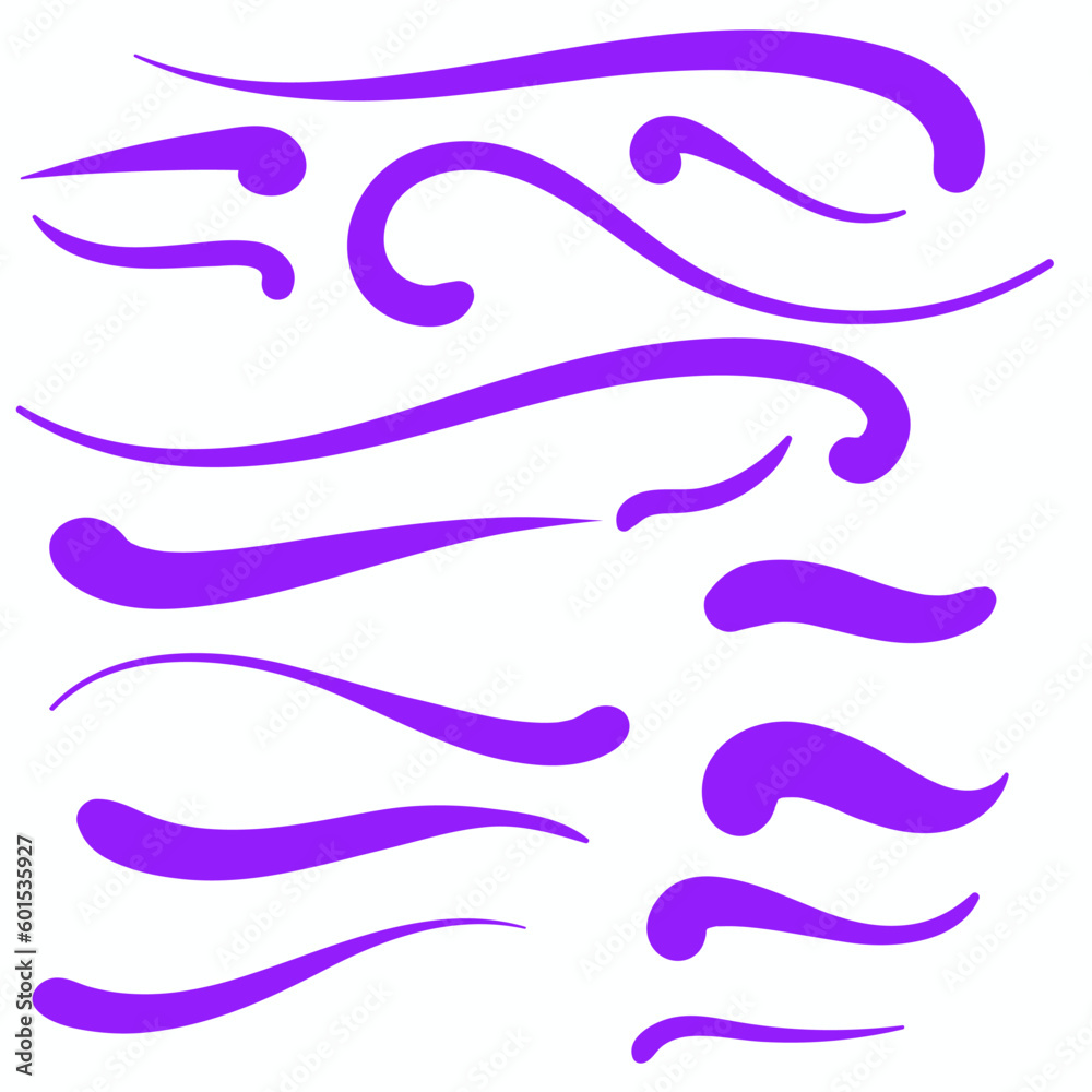 Purple Swirls Swoosh Marks with Vector Hand Drawn Highlighter Accent Line Designs