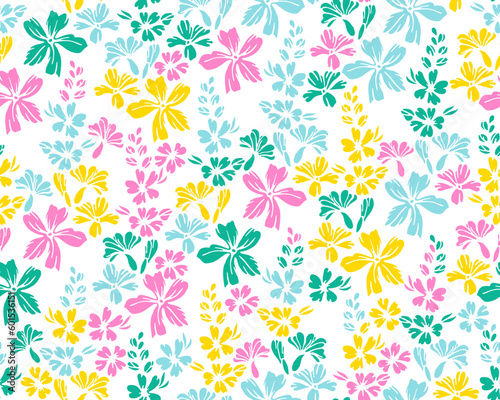 Little field forget-me-not flowers repeat ornament vector design. Ditsy cute