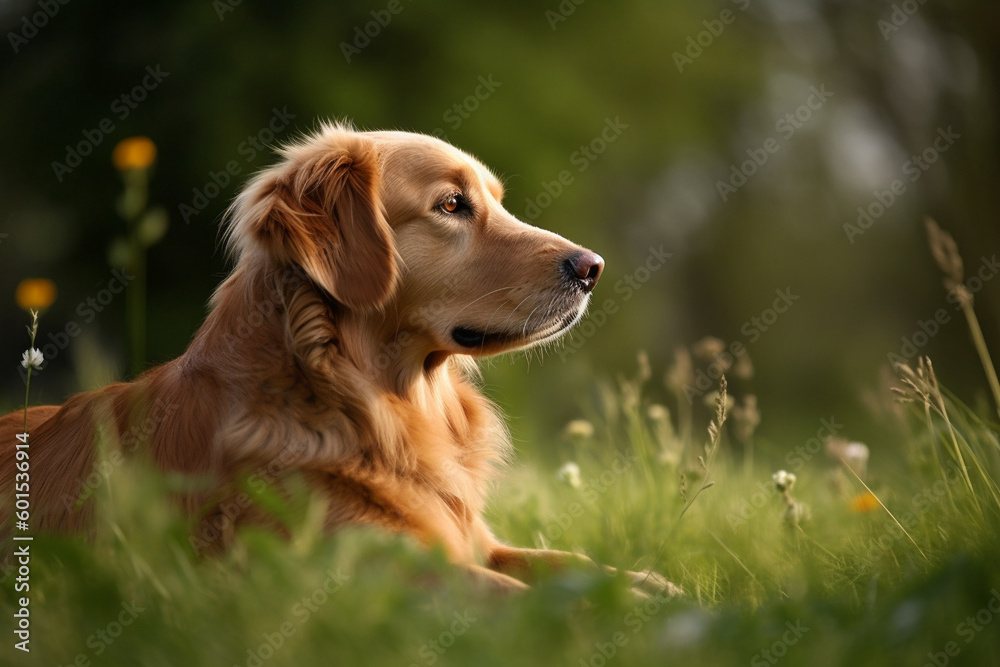 Dog sitting on the grass generative AI
