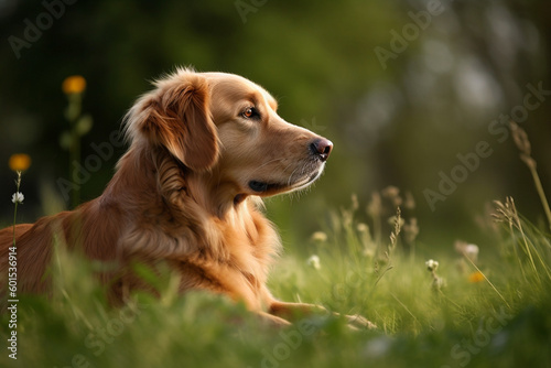 Dog sitting on the grass generative AI