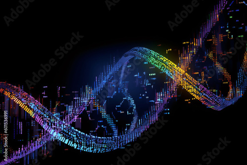 Abstract DNA strand made up of computer code. Generative AI