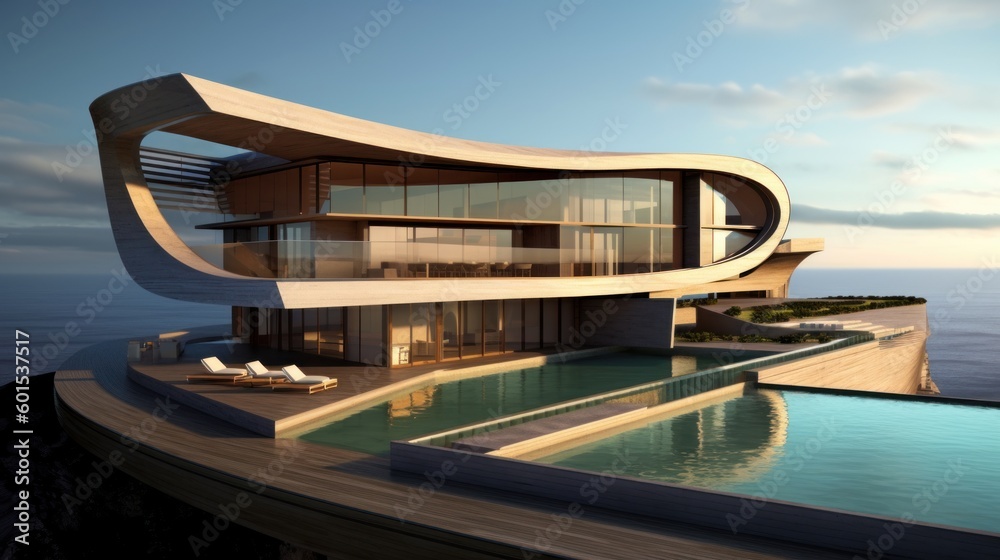 Fototapeta premium Luxury House Design At Ocean