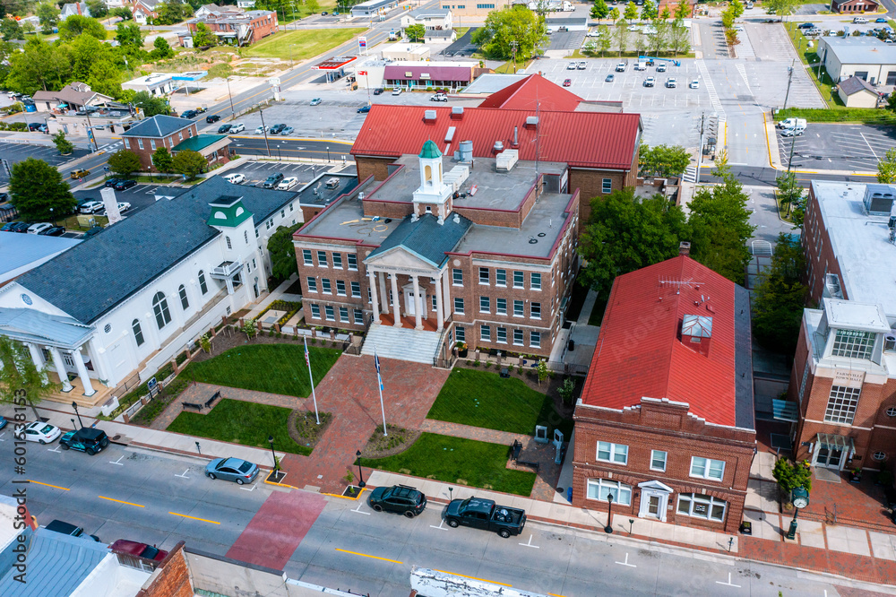 Aerial View of the Prince Edward County Courthouse and Main Street in