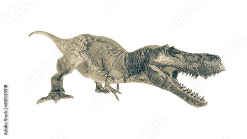 t-rex on blood in white background side view