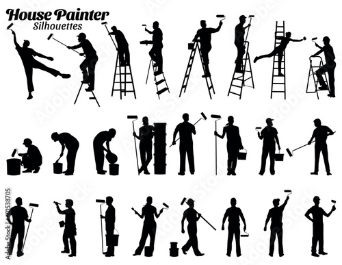 House painter silhouette vector illustration set