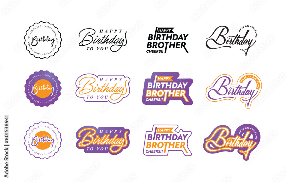 Naklejka premium Happy birthday vector typography design collection