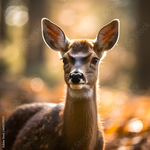 Deer in the Forest dreamlike lighting professional camera snapshot forest light Generative AI