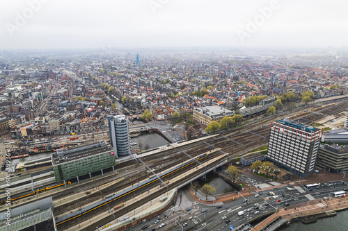 Amsterdam  Netherlands. Panorama of the city from the air. High quality photo