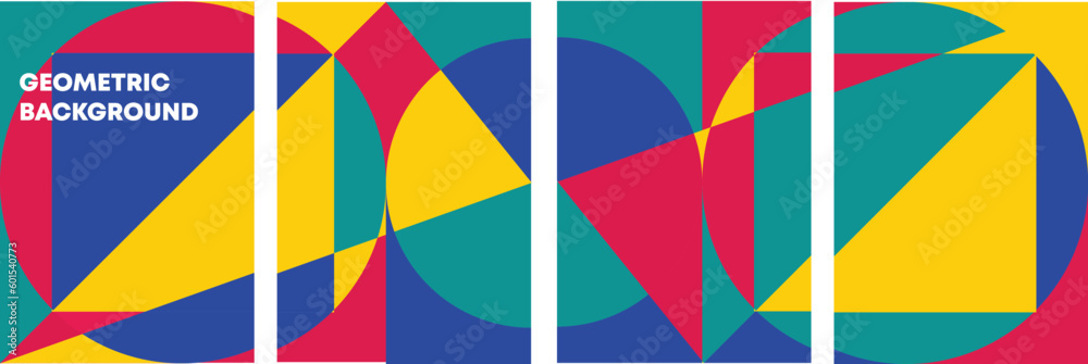 Obraz premium Creative concept set of geometric background. Vector geometry with red, green, blue, yellow color. Templates for celebration, ads, branding, banner, cover, label, poster, sales
