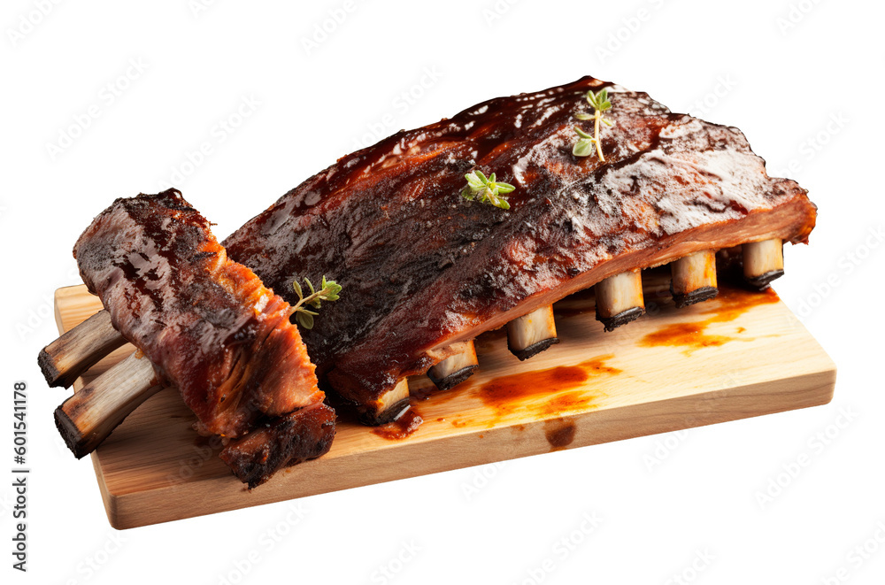 Barbecue ribs in transparent background. Generative AI. Barbecue ribs in transparent background. Generative AI.