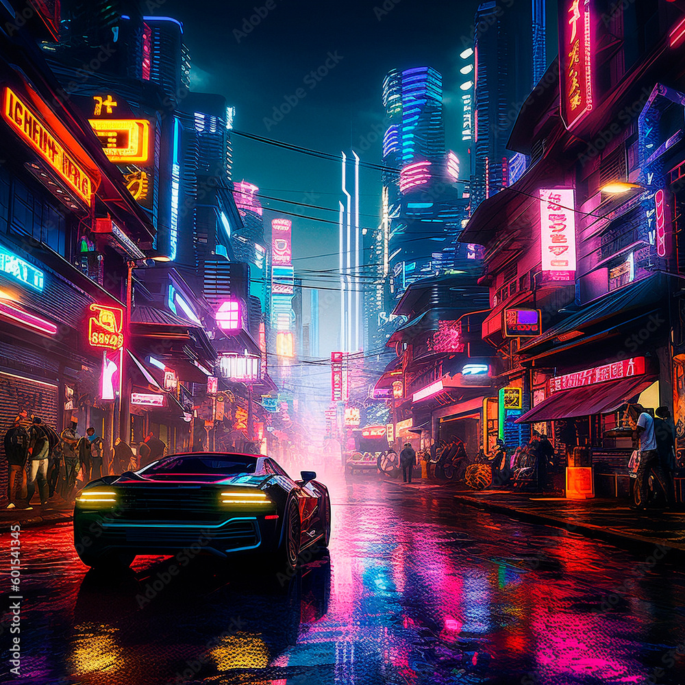 neon city in cyberpunk style. High quality illustration Generative AI