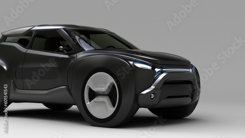 generic car product launch, car in black, non branded electric SUV design, 