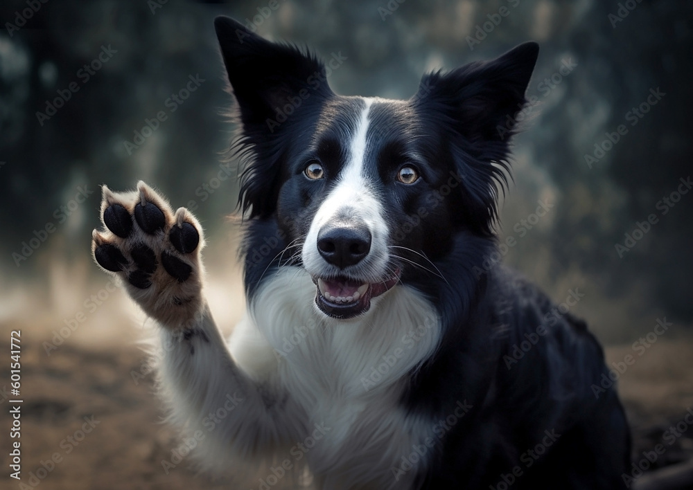 Generative AI image of a cute border collie begging with paws