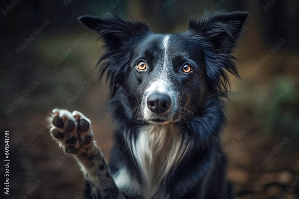 Generative AI image of a cute border collie begging with paws Generative AI image of a cute border collie begging with paws