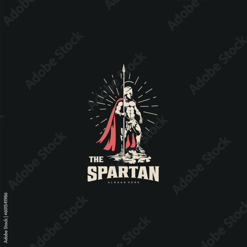 illustration of spartan king god in armor and helmet, holding a spear