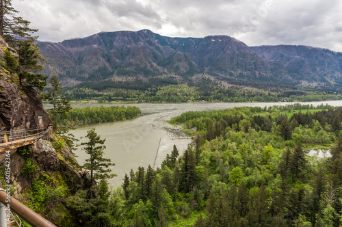 Beautiful view at the Columbia River from the Beacon Rock  Washington