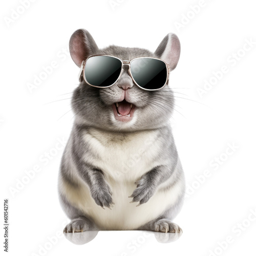 grinning chinchilla wearing sunglasses isolated on a transparent background, generative ai