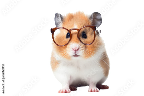 a hamster wearing glasses looking pleased isolated on a transparent background, generative ai