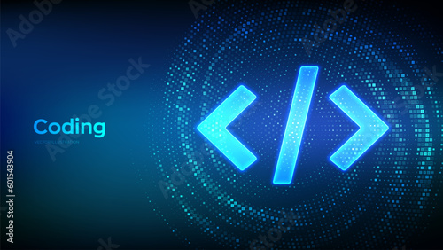 Programming code. Coding or Hacker background. Programming code icon made with binary code. Virtual tunnel warp made with digital code. Data Flow. Vector Illustration.