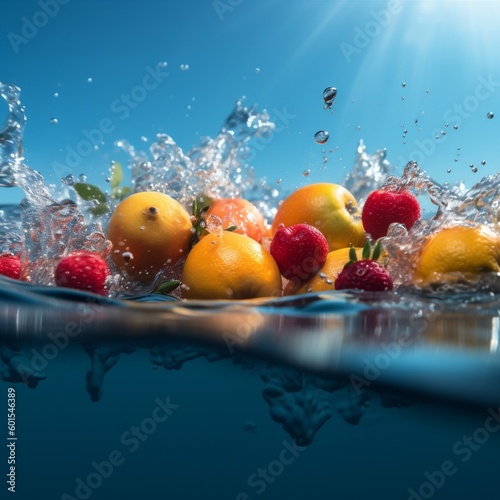 background berry drop food green fresh healthy strawberry water vitamin fruit. Generative AI.