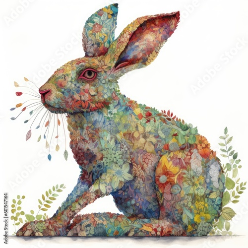 Watercolor Colorful Rabbit Generative Ai