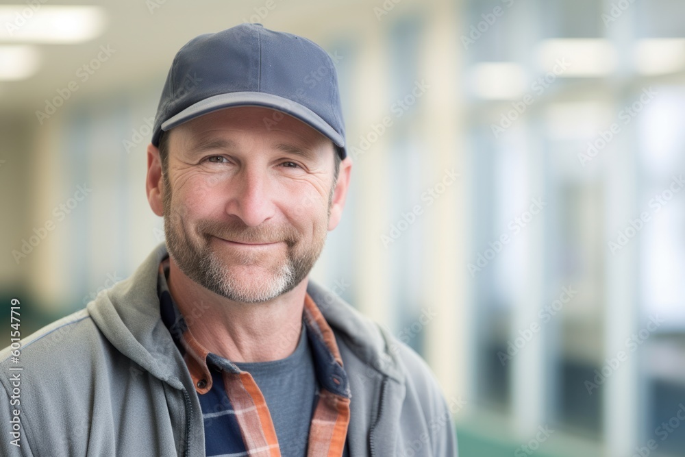 Portrait of a smiling mature worker standing in corridor at the hospital Portrait of a smiling mature worker standing in corridor at the hospital
