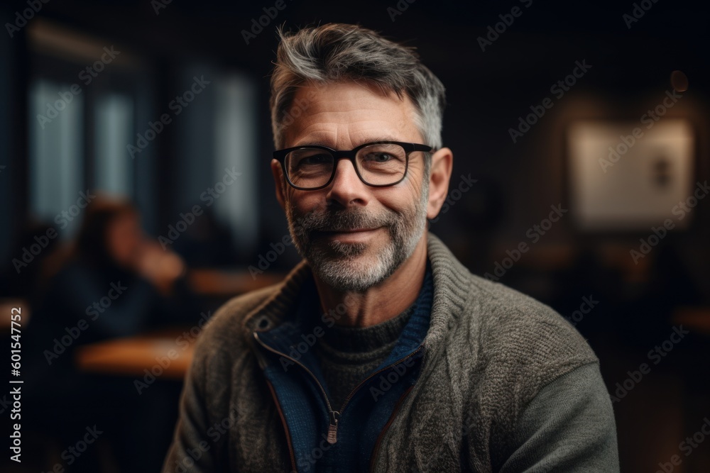 Portrait of a senior man with eyeglasses in a cafe Portrait of a senior man with eyeglasses in a cafe