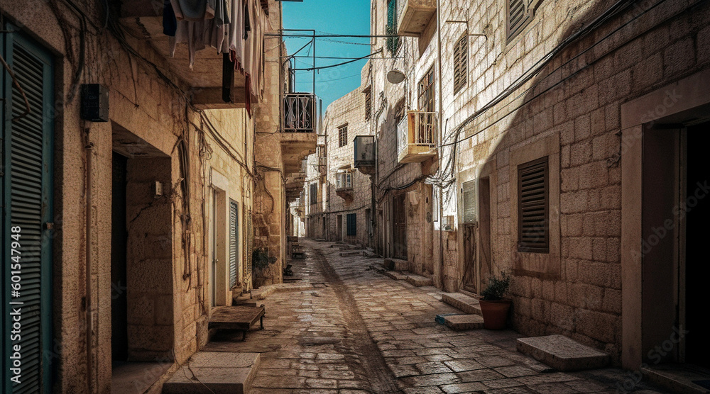 an empty street in an old neighborhood of jerusalem - generative AI