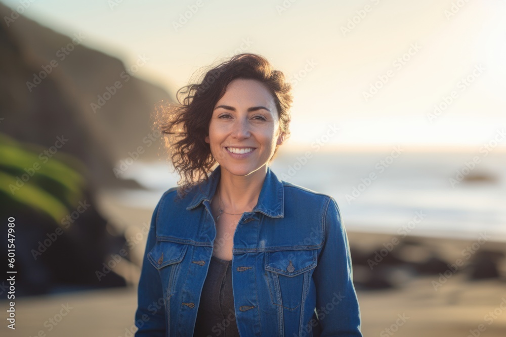 Portrait of a beautiful woman smiling at camera on the beach at sunset Portrait of a beautiful woman smiling at camera on the beach at sunset