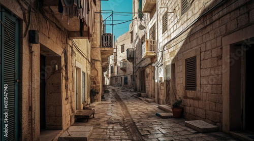 an empty street in an old neighborhood of jerusalem - generative AI