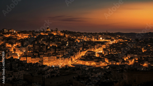 wide view of jerusalem at night - generative AI © Uolir