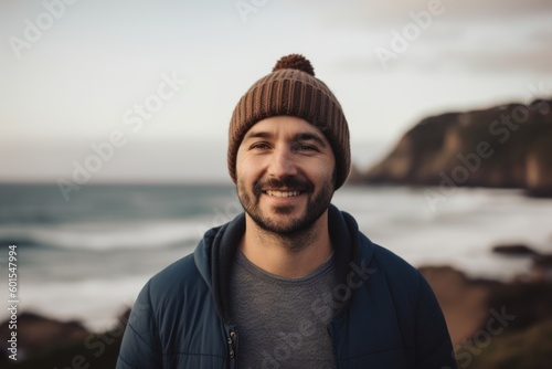 Portrait of a smiling man standing on the beach with the ocean in the background © Hanne Bauer