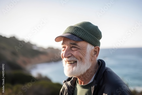 Portrait of smiling senior man standing by sea on a sunny day © Hanne Bauer