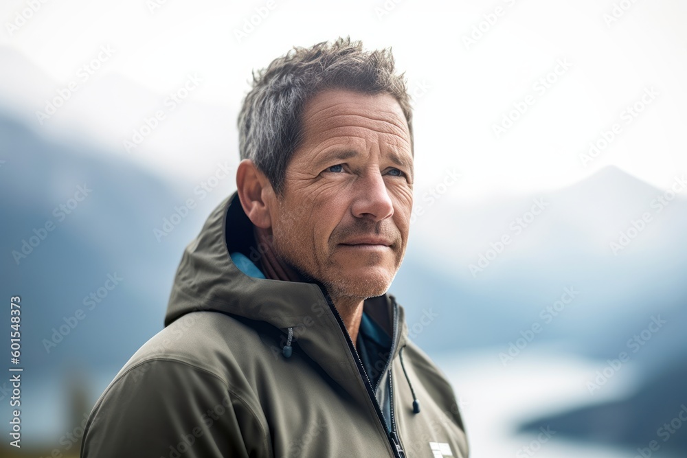 Portrait of senior man in winter jacket looking at camera while standing outdoors Portrait of senior man in winter jacket looking at camera while standing outdoors