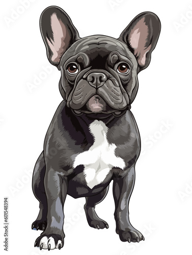 French Bulldog Comic style Vector with black fur and a white chest