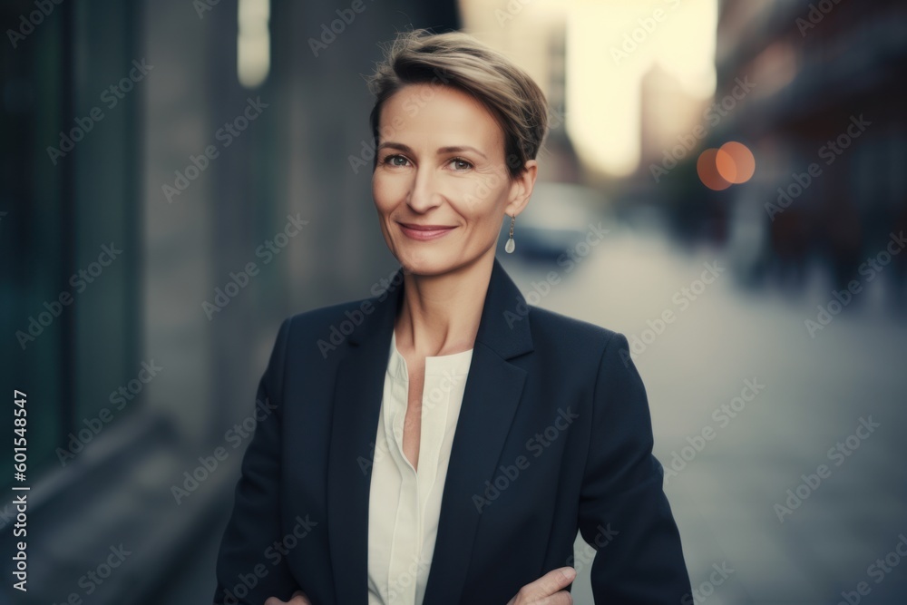 Portrait of a smiling businesswoman standing outdoors with her arms crossed Portrait of a smiling businesswoman standing outdoors with her arms crossed