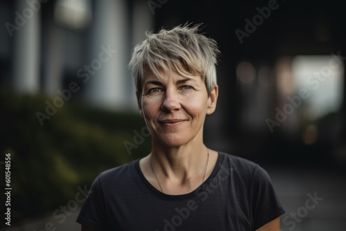 Portrait of a beautiful middle-aged woman with short hair.