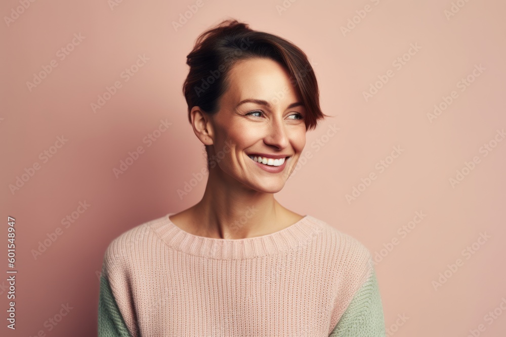 Portrait of a beautiful young woman smiling on a pink background. Portrait of a beautiful young woman smiling on a pink background.
