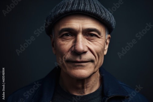 Portrait of an old man in a hat on a dark background