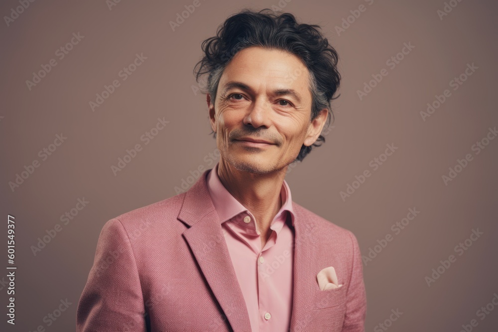 Portrait of a handsome middle-aged man in a pink suit Portrait of a handsome middle-aged man in a pink suit