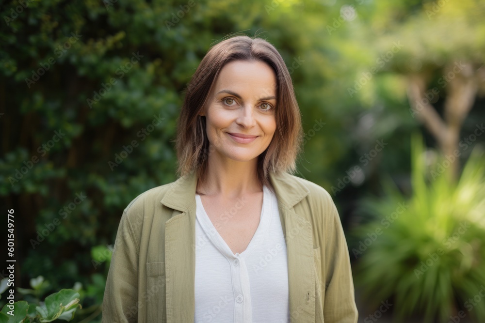Portrait of smiling businesswoman standing in the garden at her office Portrait of smiling businesswoman standing in the garden at her office