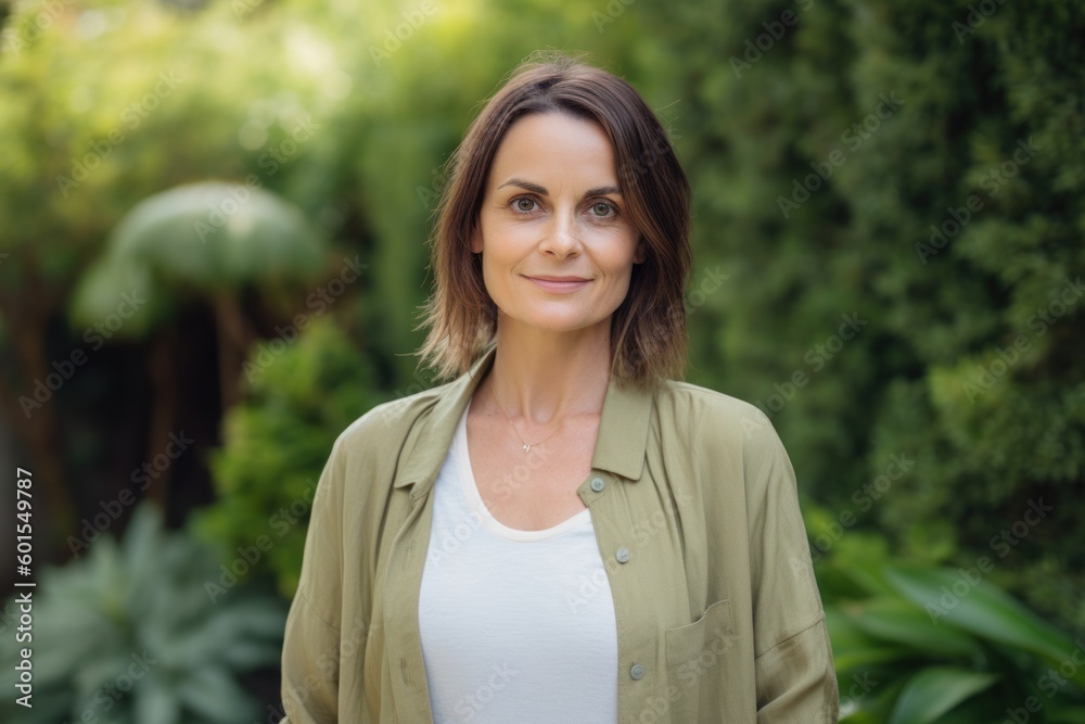 Portrait of smiling businesswoman standing in the garden on a sunny day Portrait of smiling businesswoman standing in the garden on a sunny day
