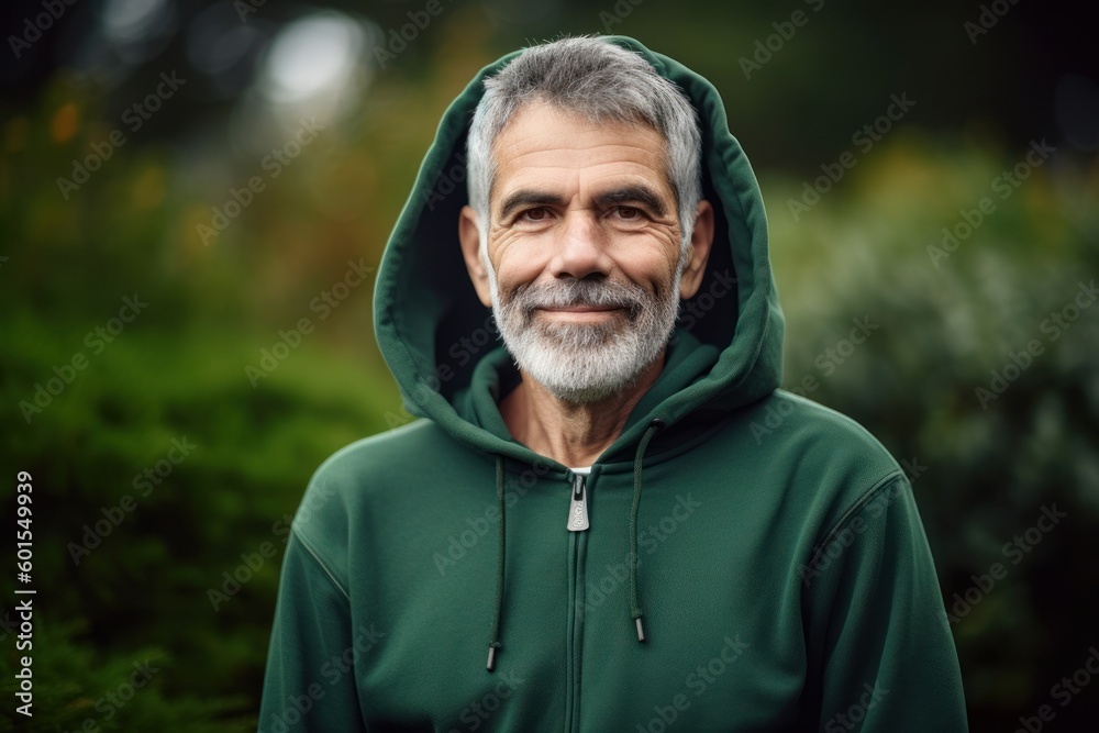 Portrait of a senior man in a green hoodie outdoors. Portrait of a senior man in a green hoodie outdoors.