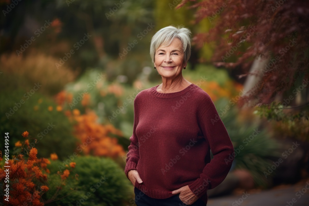 Portrait of a senior woman standing in the garden in autumn. Portrait of a senior woman standing in the garden in autumn.