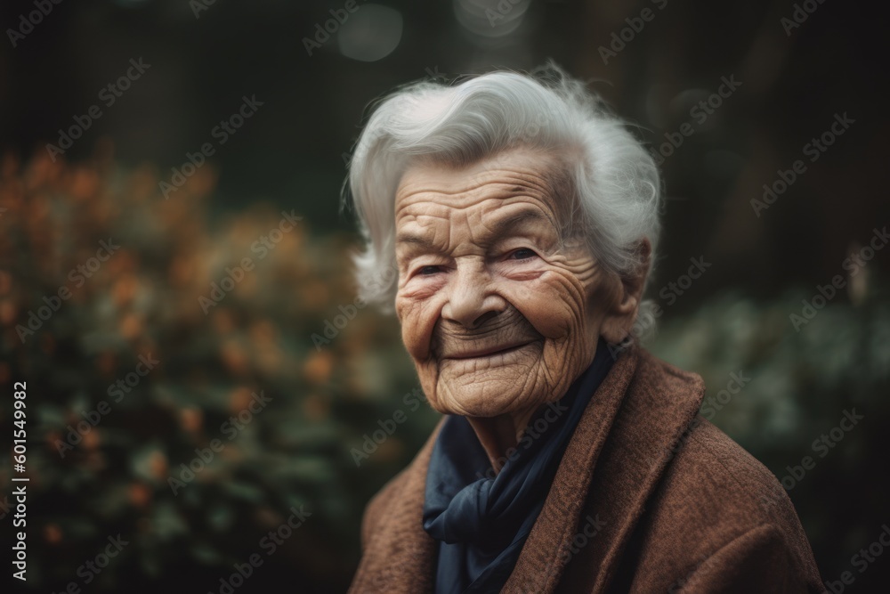 Portrait of an elderly woman in the autumn park. Selective focus. Portrait of an elderly woman in the autumn park. Selective focus.