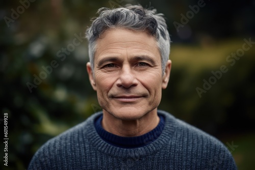 Portrait of a handsome middle-aged man in a blue sweater